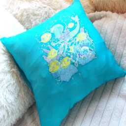 Hand Painted Mermaid Silk Cushion Cover Kids Nursery Decor - 40cm - thumbnail 2