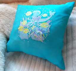 Hand Painted Mermaid Silk Cushion Cover Kids Nursery Decor - 40cm