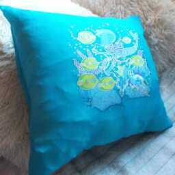 Hand Painted Mermaid Silk Cushion Cover Kids Nursery Decor - 40cm - thumbnail 3
