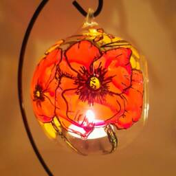 August Birth Flower Hand Painted Glass Hanging Tealight Holder With Stand, Poppies & Gladiolus, Gift, Art, Mother's Day - thumbnail 4