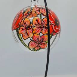 August Birth Flower Hand Painted Glass Hanging Tealight Holder With Stand, Poppies & Gladiolus, Gift, Art, Mother's Day - thumbnail 3