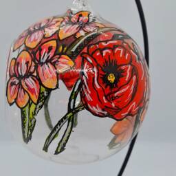 August Birth Flower Hand Painted Glass Hanging Tealight Holder With Stand, Poppies & Gladiolus, Gift, Art, Mother's Day - thumbnail 2