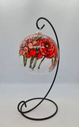 August Birth Flower Hand Painted Glass Hanging Tealight Holder With Stand, Poppies & Gladiolus, Gift, Art, Mother's Day