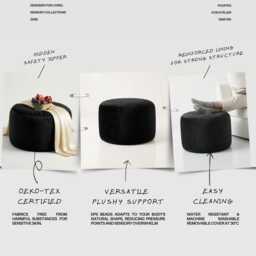 Plush Velvet Beanbag Ottoman Round Footstool Pouf - 7 Sizes - thumbnail 3