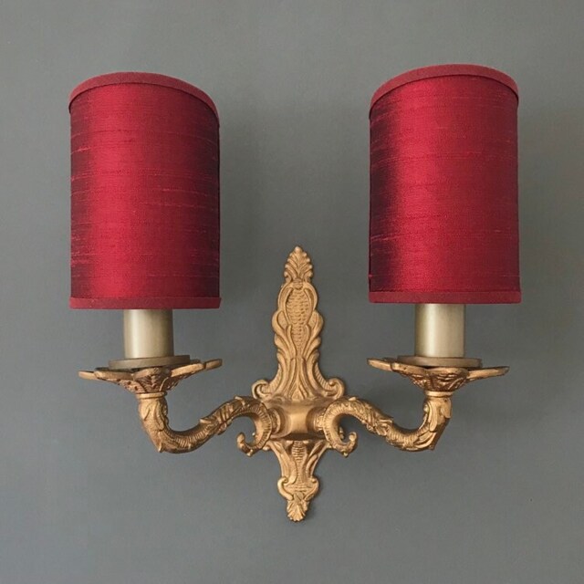 James Hare Orissa Silk Black Red - Handmade, Candle Clip Half Shield Lampshade For Wall Lights - image 1