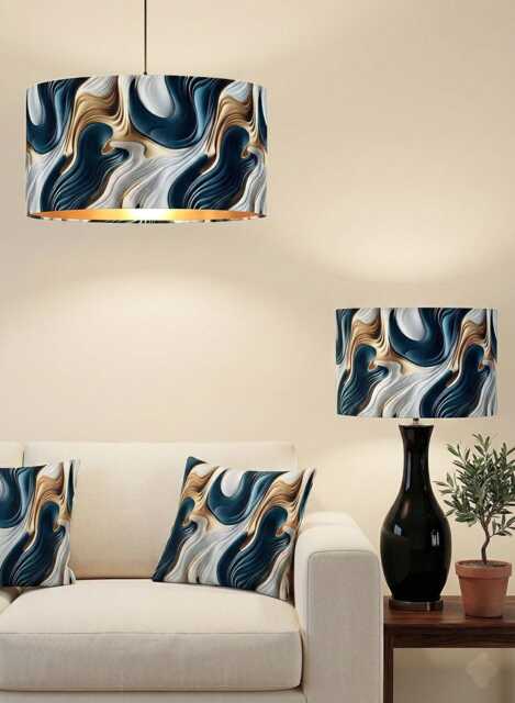 Teal Grey Gold Wave Velvet Drum Lamp Shade Handmade To Order - image 1
