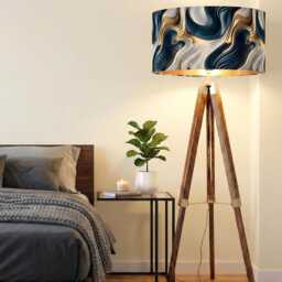 Teal Grey Gold Wave Velvet Drum Lamp Shade Handmade To Order - thumbnail 2