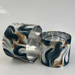 Teal Grey Gold Wave Velvet Drum Lamp Shade Handmade To Order - thumbnail 3
