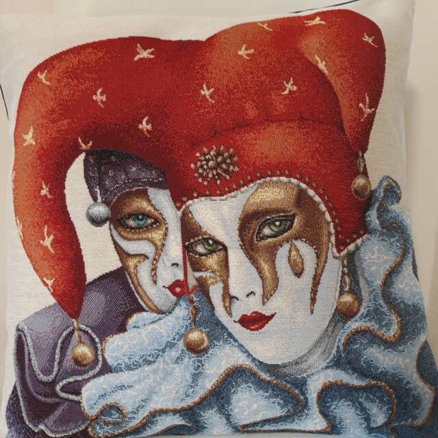 Jacquard Tapestry Cushion Cover With Venetian Mask, 45 X cm. Trendy Interior Design - Decorative Housewarming Birthday - image 1