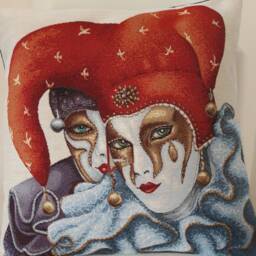 Jacquard Tapestry Cushion Cover With Venetian Mask, 45 X cm. Trendy Interior Design - Decorative Housewarming Birthday - thumbnail 1
