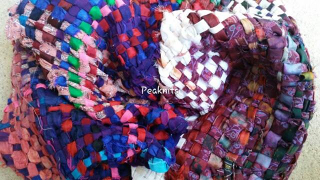 Hand Woven Throw, Accent Piece, Lap Blanket Or Table Runner - Rainbow Recycled Sari Silk Ribbon, Continuous Weave, Fair Trade, One Of A Kind - image 1