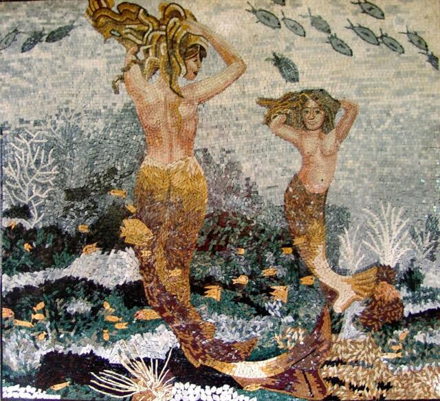 Dancing Mermaids Mosaic Marble Natural Stones Handmade Tiles Artwork For Home Wall Deco - Ms282