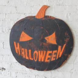 Halloween Pumpkin Wooden Wall Art Trick Or Treat Decor Spooky Outdoor Head Sign - thumbnail 2