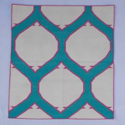 Square 3'x3' Size Cotton Beautiful Ramagreen Colour With White & Pink Hand Woven Rug - thumbnail 2