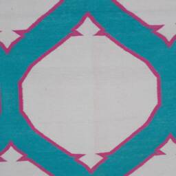 Square 3'x3' Size Cotton Beautiful Ramagreen Colour With White & Pink Hand Woven Rug - thumbnail 3