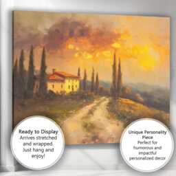 Tuscan Villa Cypress Trees Golden Sunset Oil Painting Landscape Canvas Wall Art Print Decor Picture Ready To Hang - thumbnail 3