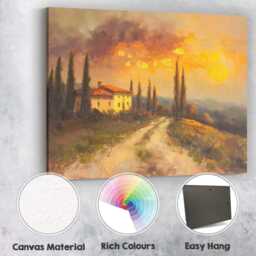 Tuscan Villa Cypress Trees Golden Sunset Oil Painting Landscape Canvas Wall Art Print Decor Picture Ready To Hang - thumbnail 2