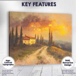 Tuscan Villa Cypress Trees Golden Sunset Oil Painting Landscape Canvas Wall Art Print Decor Picture Ready To Hang - thumbnail 1