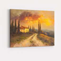 Tuscan Villa Cypress Trees Golden Sunset Oil Painting Landscape Canvas Wall Art Print Decor Picture Ready To Hang - thumbnail 4