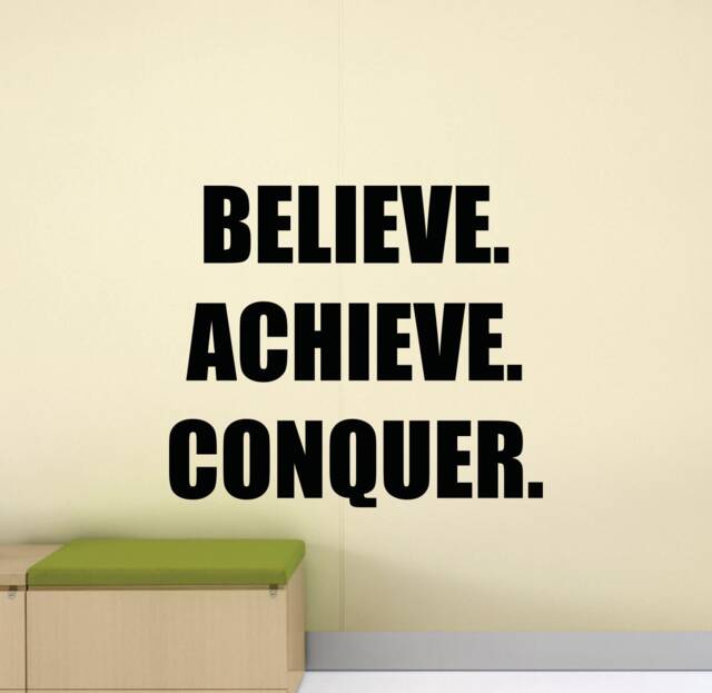 Believe Achieve Conquer Wall Decal Sign Gym Quote Office Poster Fitness Mural Gift Vinyl Sticker Inspirational Decor Art Print G279 - image 1