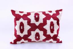 Ikat Velvet Pillow Cover, Handmade Cushion, Decorative Throw Pillow, Boho Cushion Turkish Home Decor - thumbnail 1