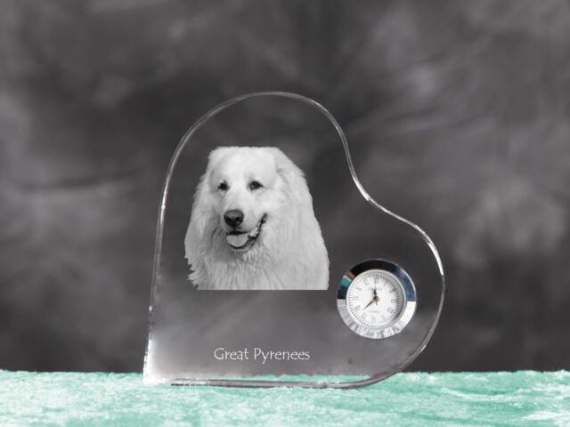 Great Pyrenees - Crystal Clock in The Shape Of A Heart With Image Pure-Bred Dog - image 1