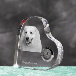 Great Pyrenees - Crystal Clock in The Shape Of A Heart With Image Pure-Bred Dog - thumbnail 2