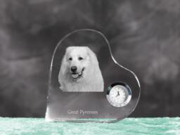 Great Pyrenees - Crystal Clock in The Shape Of A Heart With Image Pure-Bred Dog - thumbnail 1