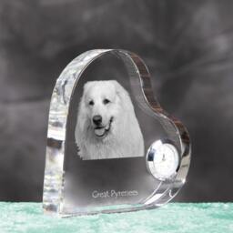 Great Pyrenees - Crystal Clock in The Shape Of A Heart With Image Pure-Bred Dog - thumbnail 3