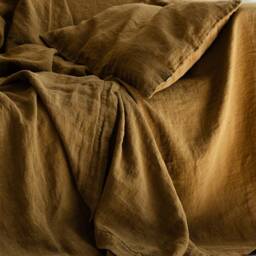 Golden Ochre Linen Bedcover, Heavyweight Bedspread in Golden Ocher & Other Colors - thumbnail 3