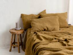 Golden Ochre Linen Bedcover, Heavyweight Bedspread in Golden Ocher & Other Colors - thumbnail 1