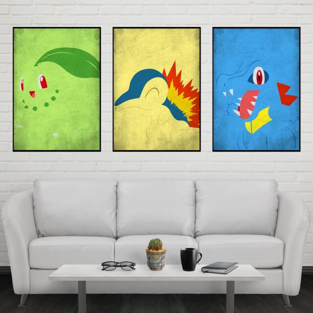 Chikorita Cyndaquill Totodile Poster Set Wall Art - image 1