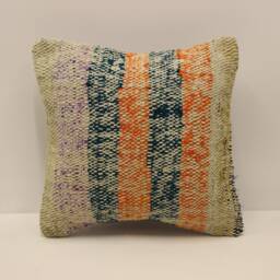 Vintage Turkish Kilim Pillow Cover, 12x12 Boho Throw - thumbnail 1