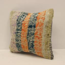 Vintage Turkish Kilim Pillow Cover, 12x12 Boho Throw - thumbnail 3
