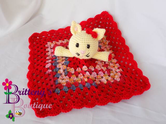 Baby Lovey Crochet Plush White Cat Red Blanket Security Snuggle Shower Gift 18 Inches - image 1