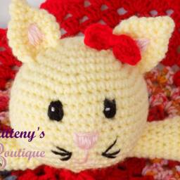 Baby Lovey Crochet Plush White Cat Red Blanket Security Snuggle Shower Gift 18 Inches - thumbnail 2