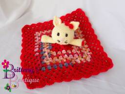 Baby Lovey Crochet Plush White Cat Red Blanket Security Snuggle Shower Gift 18 Inches