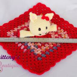 Baby Lovey Crochet Plush White Cat Red Blanket Security Snuggle Shower Gift 18 Inches - thumbnail 4