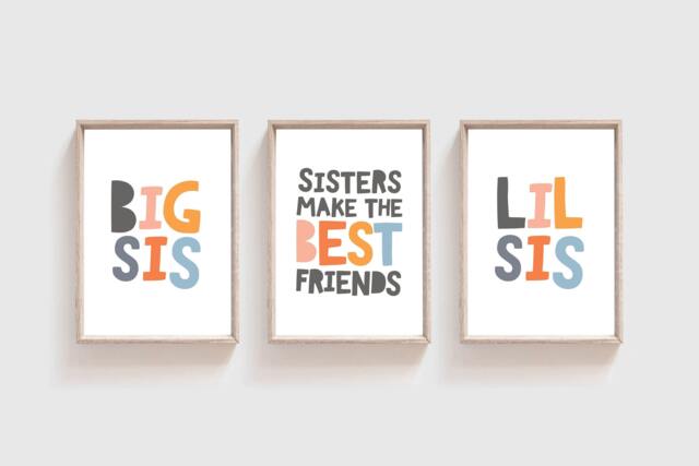 Set Of 3 Sister Prints, Sisters Make The Best Friends, Wall Art, Bedroom Pastel Nursery Girls Decor - image 1