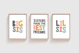 Set Of 3 Sister Prints, Sisters Make The Best Friends, Wall Art, Bedroom Pastel Nursery Girls Decor - thumbnail 1