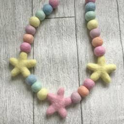 Pastel Rainbow Felt Ball Star Curtain Tie Backs Merino Wool - thumbnail 4