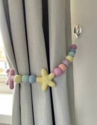 Pastel Rainbow Felt Ball Star Curtain Tie Backs Merino Wool