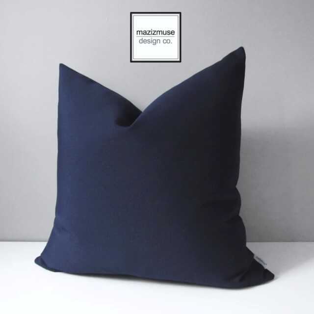 Navy Blue Sunbrella?? Outdoor Pillow Cover, Nautical Cushions in Indigo For Boat & Coastal Inspired Patio Chairs, Scatter - image 1