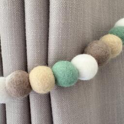 Mint & Taupe Felt Ball Curtain Tie Backs - Pom Hold Custom Ties Nursery Decor Baby Gift Colourful Pull - thumbnail 3