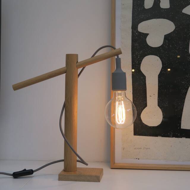 Handmade Solid Oak Dowel Table Lamp - Scandi Desk E27 - Natural Wood Home Decor Gift - image 1