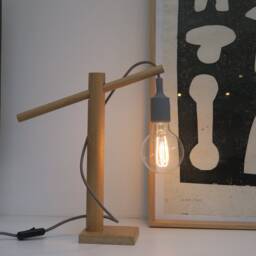 Solid Oak Dowel Table Lamp - Scandi Style Natural Wood Desk Lighting