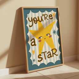 You're A Star, Wall Art, Colourful Inspirational Quote Print, Bright Children's Bedroom Decor, Shine Bright, Nursery, Playroom Art - thumbnail 3