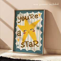 You're A Star, Wall Art, Colourful Inspirational Quote Print, Bright Children's Bedroom Decor, Shine Bright, Nursery, Playroom Art - thumbnail 2