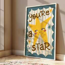 You're A Star, Wall Art, Colourful Inspirational Quote Print, Bright Children's Bedroom Decor, Shine Bright, Nursery, Playroom Art - thumbnail 1