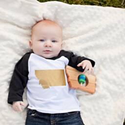 Montana State Baby Rattle Modern Wooden Toy, Organic Keepsake - thumbnail 2